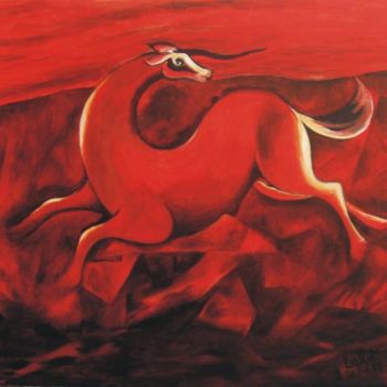 Malerei mit dem Titel "Unicorn" von Lk, Original-Kunstwerk, Öl