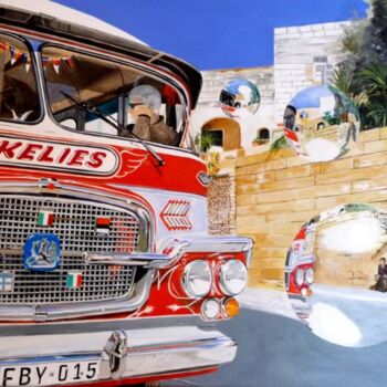 Peinture intitulée "MALTA BUS" par Manu Surreabulliste, Œuvre d'art originale