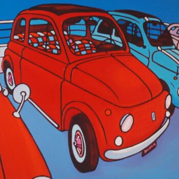 Peinture intitulée "En fiat 500 rossa" par Gwendoline Pieters, Œuvre d'art originale, Huile