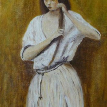 Peinture intitulée "Jeune fille se coif…" par Mog, Œuvre d'art originale, Huile