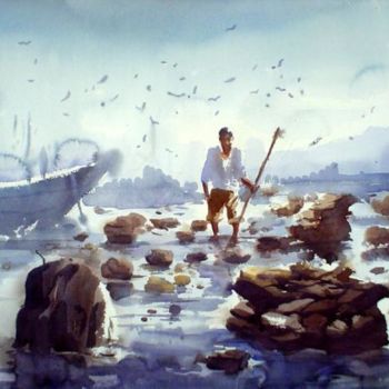 Painting titled "Boath07" by Kishore Singh, Original Artwork, Oil