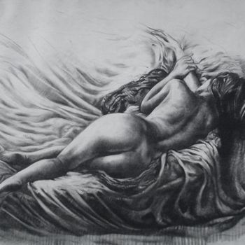 Painting titled "Crayons_Nude_Pose16" by Kishore Singh, Original Artwork, Oil