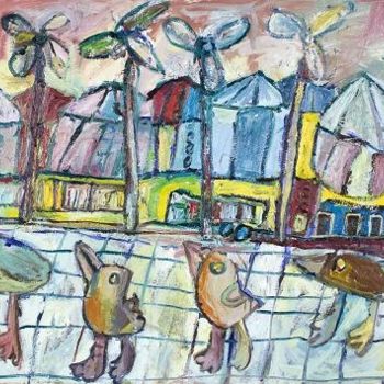 Painting titled "birds on fields" by Tuul, Original Artwork