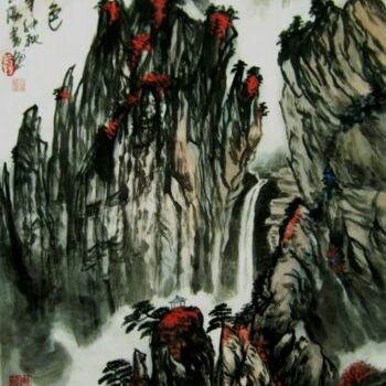 「国画山水：黄山秋色」というタイトルの絵画 云阳 王によって, オリジナルのアートワーク, オイル
