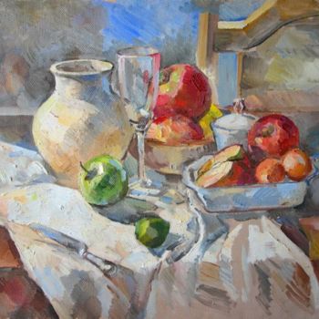 Painting titled "Натюрморт с бокалом…" by Dmitry Veltishchev, Original Artwork, Oil