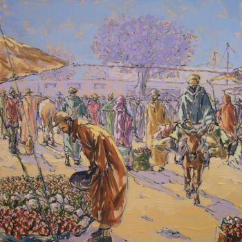 Painting titled "souk n 005" by Abdelhakim Chababi, Original Artwork, Oil