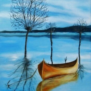 Peinture intitulée "Barco solitário (Lo…" par Inês Dourado, Œuvre d'art originale, Huile