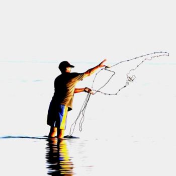 Malarstwo zatytułowany „man with cast net” autorstwa Karen Sheltrown, Oryginalna praca, Olej