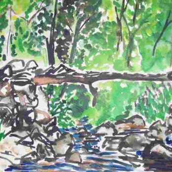 Peinture intitulée "A la Lamanère" par Diane Medus, Œuvre d'art originale, Aquarelle