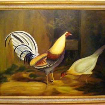 Painting titled "Aves de Corral" by Gerardo Rodriguez Granda, Original Artwork, Oil