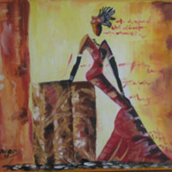 Peinture intitulée "L'africaine assise" par Josette Bourgeois, Œuvre d'art originale