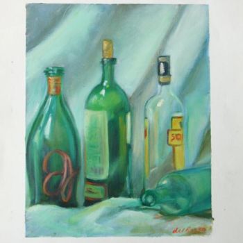 Pintura titulada "Bodegón con botella…" por Cristina Del Rosso, Obra de arte original, Oleo