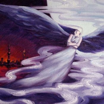 Ζωγραφική με τίτλο "天使系列-嫦娥奔月—油画 约40cm.…" από Meng Zhang, Αυθεντικά έργα τέχνης, Λάδι