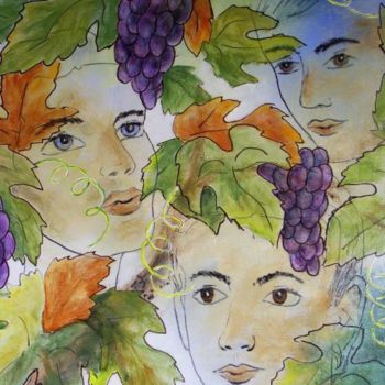 Peinture intitulée "les vendangeurs" par Géraldine Streichert, Œuvre d'art originale