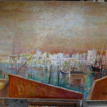 Peinture intitulée "Blanc le port là-bas" par Pierre Baldi, Œuvre d'art originale