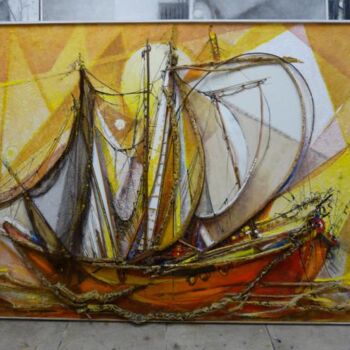 Peinture intitulée "Le bateau rouge" par Pierre Baldi, Œuvre d'art originale