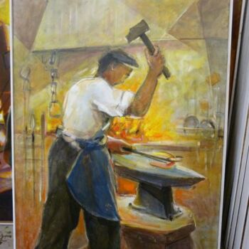 Peinture intitulée "Le forgeron" par Pierre Baldi, Œuvre d'art originale