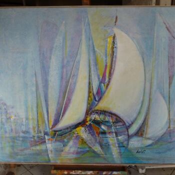 Peinture intitulée "Les voiles jaunes" par Pierre Baldi, Œuvre d'art originale