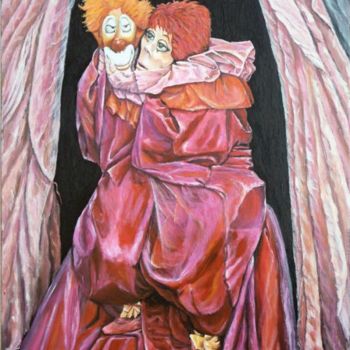 Peinture intitulée "Clown de rue à PARIS" par Térégia, Œuvre d'art originale