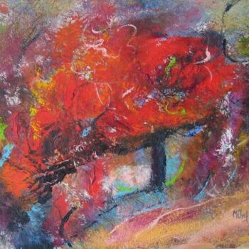 Painting titled "L'Arbre rouge" by Monique Chef, Original Artwork, Acrylic