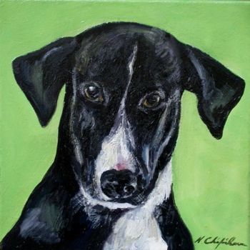 Peinture intitulée "Tête de chien noir" par Nathalia Chipilova, Œuvre d'art originale, Acrylique