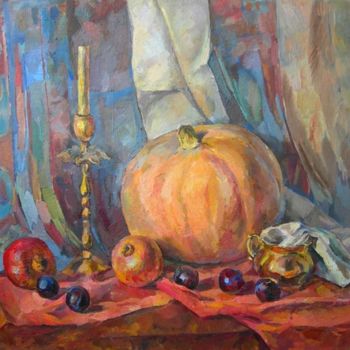 Painting titled "Натюрморт с тыквой…" by Dmitry Veltishchev, Original Artwork, Oil
