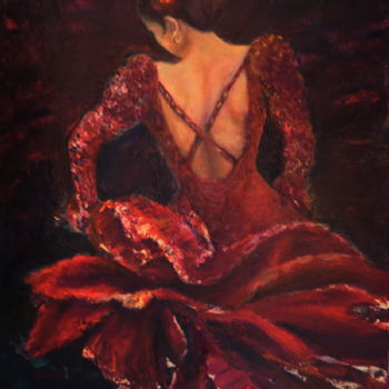 Peinture intitulée "Flamenco Dancer Bac…" par Sylva Zalmanson, Œuvre d'art originale, Huile