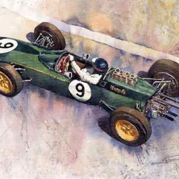 「Lotus 25 F1 Jim Cla…」というタイトルの絵画 Yuriy Shevchukによって, オリジナルのアートワーク, 水彩画