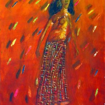 Painting titled "Naika & Tree Trunk-4" by Ved Nayar, Original Artwork, Oil