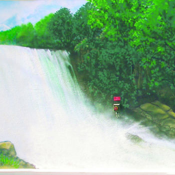 Peinture intitulée "STATION SERVICE GNV…" par Nessé, Œuvre d'art originale, Acrylique