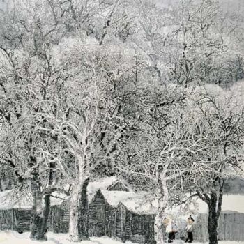 Pittura intitolato "张东林最新精品人物画:房山人家" da Dong Lin Zhang, Opera d'arte originale, Olio