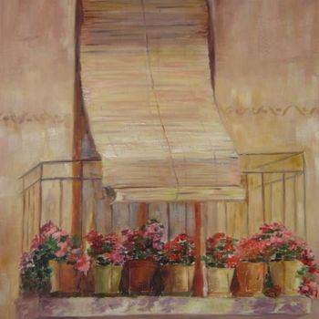 Painting titled "balcón con geranios" by Lola Clement, Original Artwork