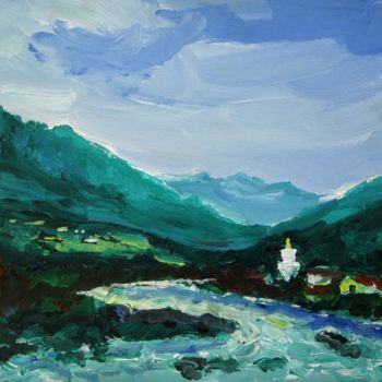 「Beas River」というタイトルの絵画 Animesh Royによって, オリジナルのアートワーク, オイル