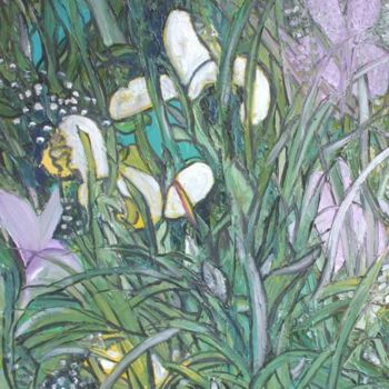 Peinture intitulée "Irises" par Animesh Roy, Œuvre d'art originale, Huile