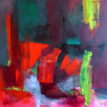 Peinture intitulée "rouge en éventail" par Noëlle Dauby, Œuvre d'art originale, Acrylique