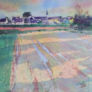 Painting titled "Le bourg de Lilia" by Claude Marchalot, Original Artwork, Oil