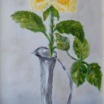Peinture intitulée "Rose jaune dans un…" par Mog, Œuvre d'art originale, Huile