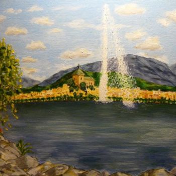 Peinture intitulée "Genève depuis la Be…" par Mog, Œuvre d'art originale, Huile