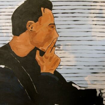Painting titled "Smoking Man" by Unknown Artist, Original Artwork, Oil