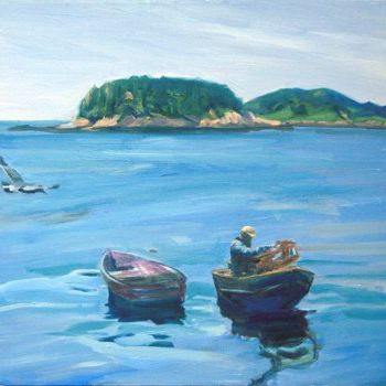 Painting titled "Pulling Up Lobsters" by Candy Barr, Original Artwork, Oil