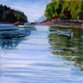Painting titled "Bay view Lobster bo…" by Candy Barr, Original Artwork, Oil