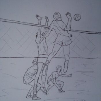 Desenho intitulada "JOGO DE VOLEI" por Romeo Zanchett, Obras de arte originais