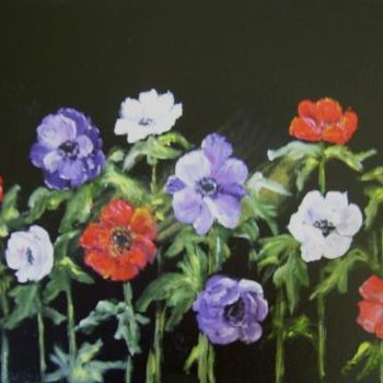 Peinture intitulée "les anémones" par Géraldine Streichert, Œuvre d'art originale, Huile