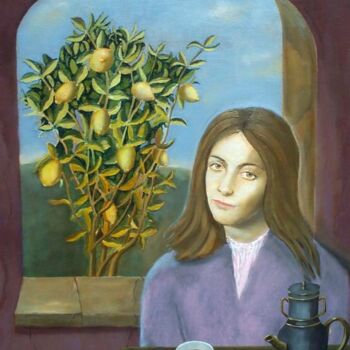 Painting titled "Girl and Lemon Tree" by Reginald Gray, Original Artwork