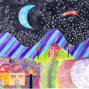 Drawing titled "Anoitecer Estrelado" by Silviane Moon, Original Artwork