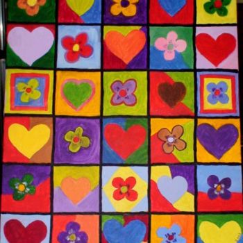 Pintura intitulada "Flores e corações." por Silviane Moon, Obras de arte originais, Óleo