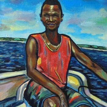 Картина под названием "boatman Africa Tanz…" - Nina Silaeva, Подлинное произведение искусства