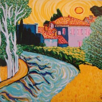 Painting titled "le mas des Orgnes,p…" by Igor Marceau, Original Artwork, Acrylic Mounted on Wood Stretcher frame