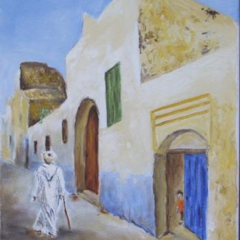 Painting titled "la porte bleue" by Géraldine Streichert, Original Artwork, Oil