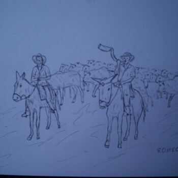 Desenho intitulada "BOIADEIROS DO PANTA…" por Romeo Zanchett, Obras de arte originais